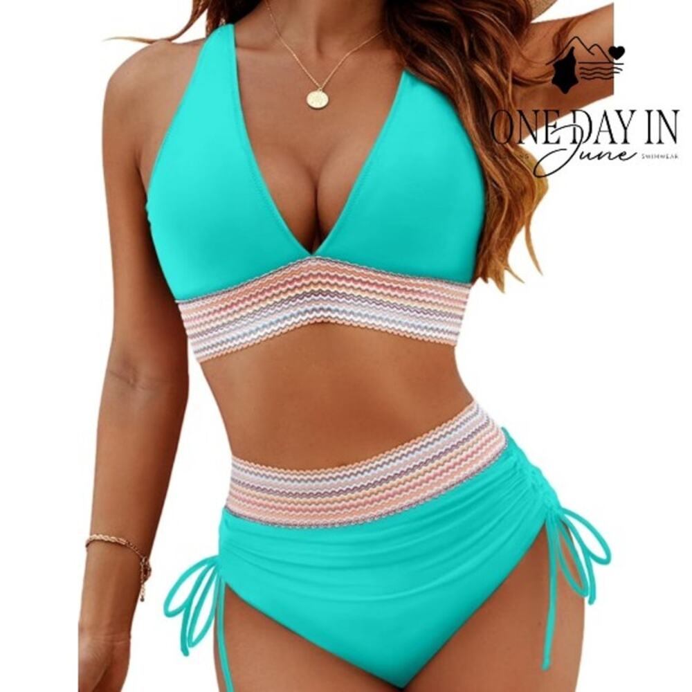 Blooming Jelly High Waist Drawstring Bikini Swimsuit Size L